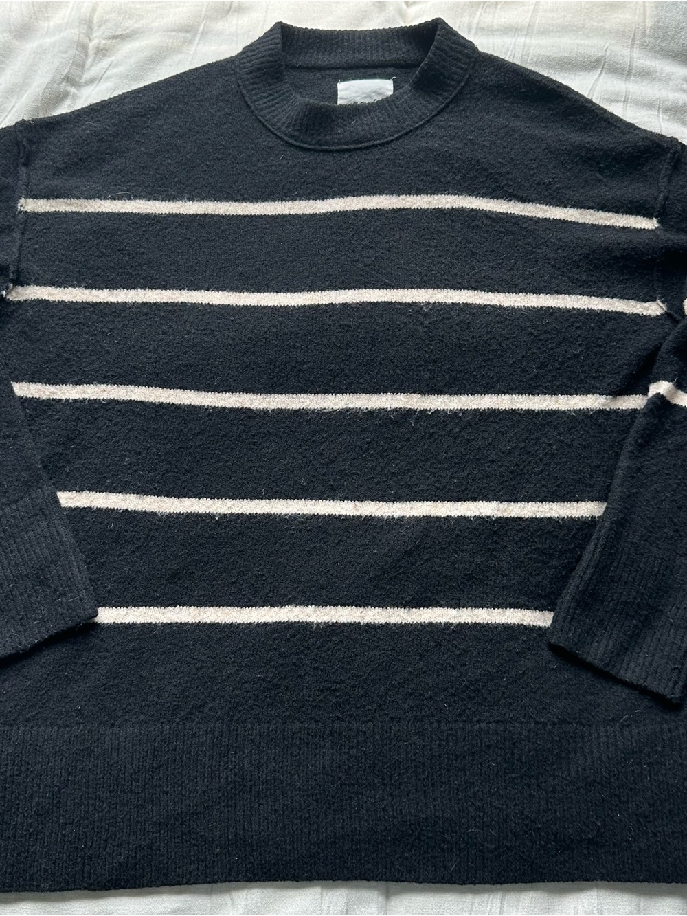 aerie Black Crewneck Sweater with White Stripes